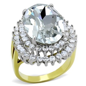 Slickblue Oval Cut Synthetic Crystal Halo Ring for Women – Two-Tone Stainless Steel Band, Sizes 5-10 - 1 of 4
