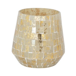 Storied Home Glass Mosaic Tealight/Votive Holder, Beige and Gold - 1 of 1
