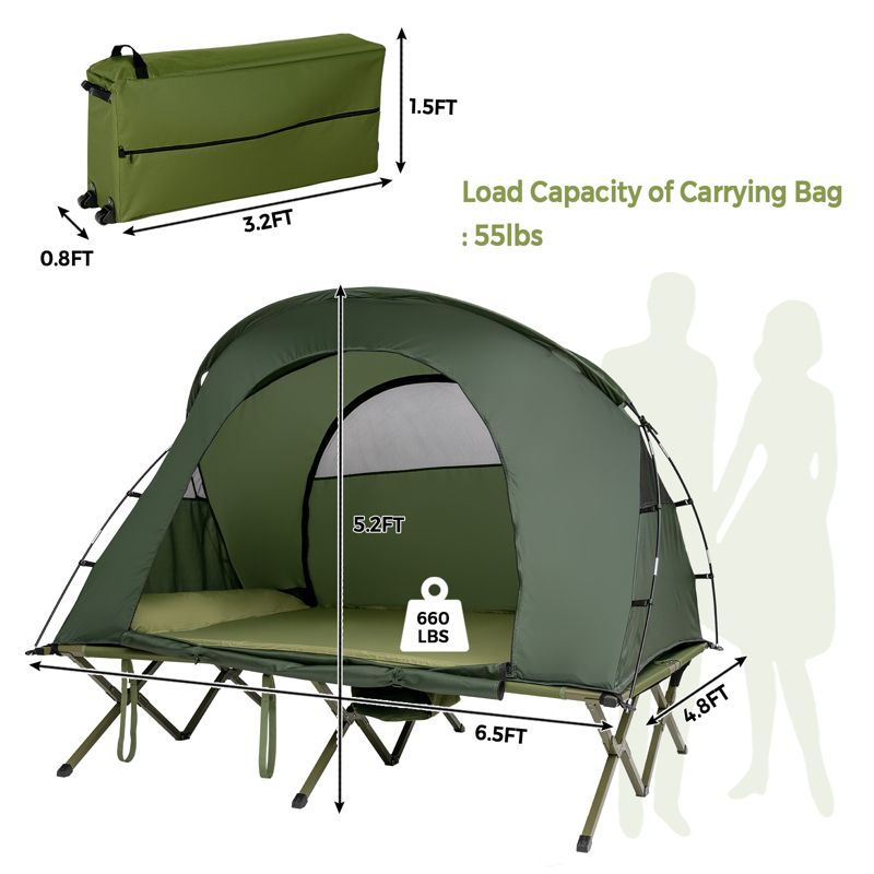 Tangkula 2-Person Folding Camping Tent Cot Outdoor Elevated Tent w/External Cover Green/Gray, 2 of 5