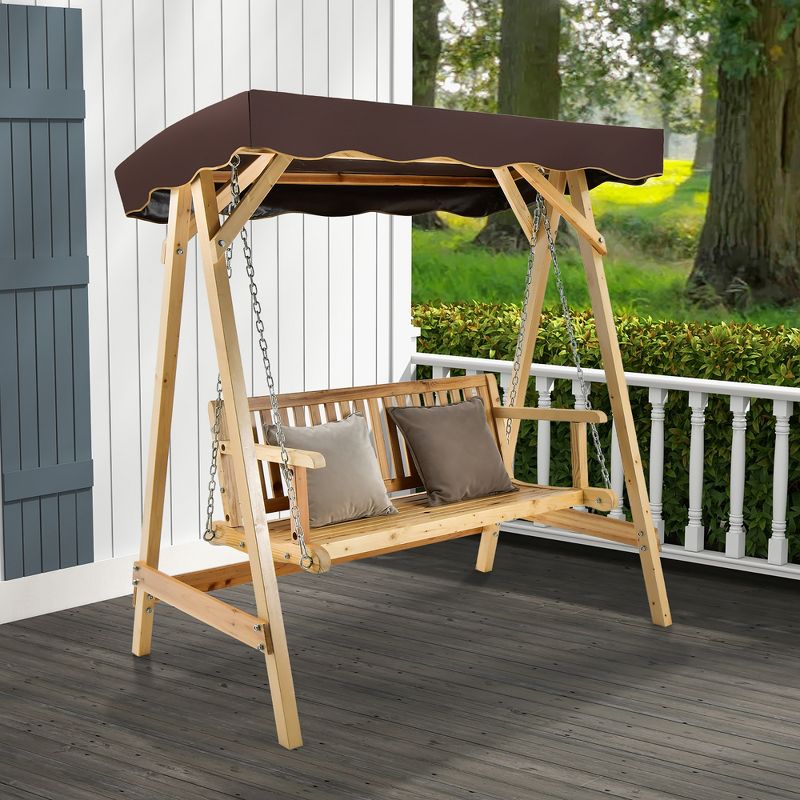 Costway 2 Person Wooden Garden Canopy Swing A-frame with Weather-resistant Canopy, 4 of 11