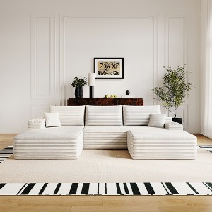 107" Cloud Plush Corduroy Modular U-Shaped Sectional Sofa with Left Chaise and Ottoman, Floor Design, No Assembly - 1 of 4