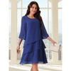 INSPIRE CHIC Women's Round Neck Semi Sheer 3/4 Bell Sleeve Asymmetrical Layered Tiered Midi Dress - 2 of 4