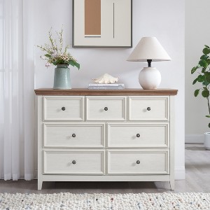 7 Chest Of Drawer Nightstand, 7 Drawers Dresser For Bedroom, Modern Wide Dresser, Large Capacity Wood Cabinet For Bedroom, Living Room, Closets - 1 of 4