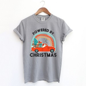 Simply Sage Market Women's Powered By Christmas Short Sleeve Garment Dyed Tee - 1 of 4