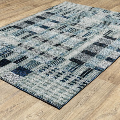 Atlas Blue and Gray Synthetic Hand-knotted Rectangular Area Rug