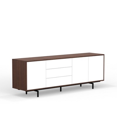 Modern Atlas 81.5" Highboy TV Console with Walnut, White, and Black Finish