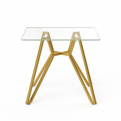 GlasFlength Dining Tables Modern Square Glass Top Table with Metal Base Simple Elegant Design for Small Spaces, Gold, 35.4"*35.4"*30.3"