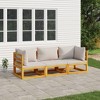 vidaXL 3 Piece Patio Lounge Set in Solid Acacia Wood with Light Gray Cushions - Farmhouse Style Outdoor Furniture for Garden, Deck, Patio - 2 of 4