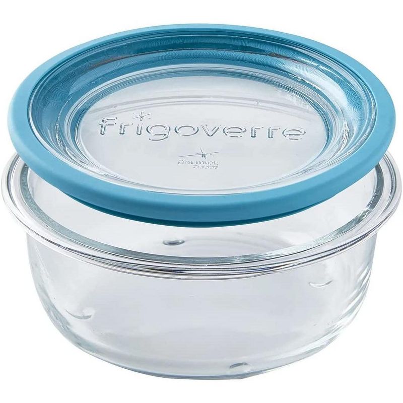 Bormioli Rocco Frigoverre Future 6.25 oz. Round Food Storage Container, Made From Durable Glass, Dishwasher Safe, Made In Italy,Clear/Teal Lid, 3 of 7