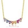 Guili 14K Yellow Gold Plated Rainbow Gemstone Cubic Zirconia Linear Cluster Fringe Pendant Necklace- A Bold and Dazzling Multi-color Piece - 2 of 2