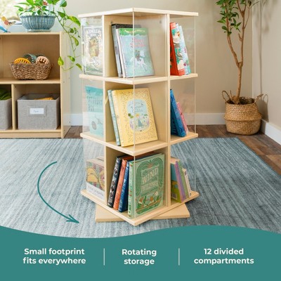 Natural Birch Rotating 3-Tier Kids' Book Display with Acrylic Sides