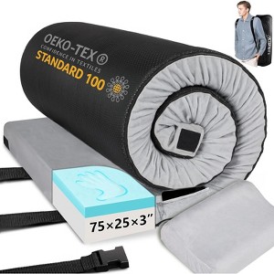 VINGLI 3 "Memory Foam Sleeping Pad Camping Mattress, Portable Floor Mattress Sleeping Mat Bed Roll Up for Guests Adult with Pillow & Phone Pocket - 1 of 4