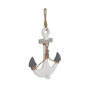 Olivia & May Wooden Anchor Wall Decor with Hanging Rope White: Coastal MDF Art, Vertical Orientation, Carved Nautical Sculpture - 1 of 4