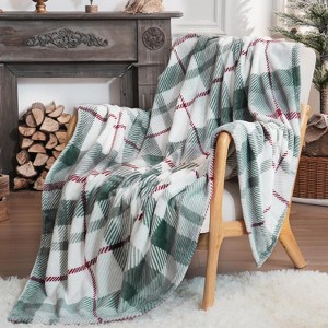 Ultra Soft Throw Blanket with Plaid, Cozy Flannel Fleece Luxury Blanket for Bed, Sofa and Couch Christmas Gift. - 1 of 4