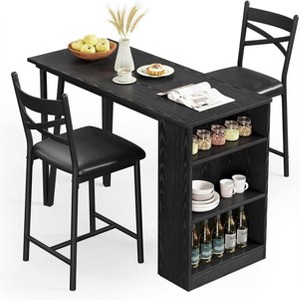 Bar Table and Chairs Set, 3 Piece Bar Table Set with Flip Top Extension and Storage Shelves, Suitable for Small Space Kitchen Apartment - 1 of 4