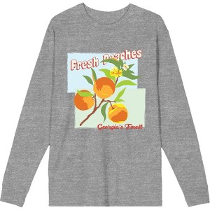 Natural World Fresh Peaches Crew Neck Long Sleeve Heather Gray Adult Tee - 1 of 2