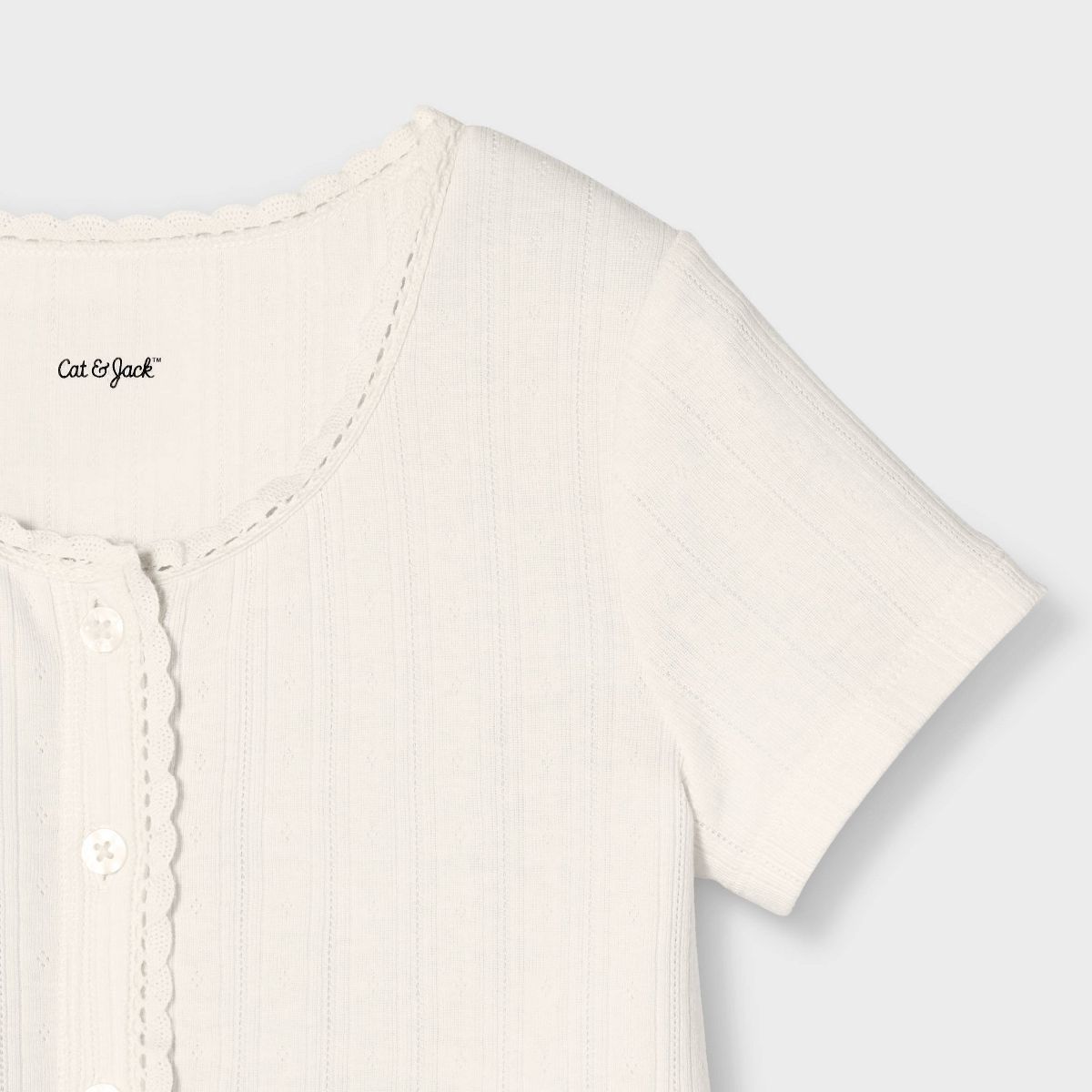 Girls' Short Sleeve Pointelle Lace Trim Button-Down T-Shirt - Cat & Jack™ - thumbnail 6