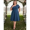 Women's Plus Size Hollow Out V-Neck Elastic Waist Short Sleeve Summer Comfty A-Line Dresses with Pockets - GRACE & GRANDEUR - 3 of 4