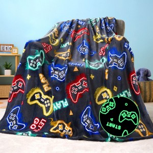 Joyfy Gaming Blanket Glow in The Dark Gamer Gifts for Boys Age 2-12 Years Old, Soft Cozy Flannel Kids Throw Blanket, Birthday Bedroom Decor Grey 50x60 - 1 of 4