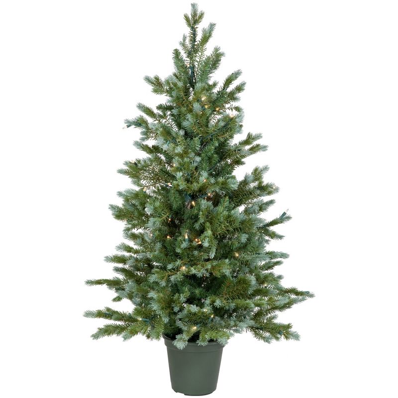 Northlight 4' Potted Blue Spruce Artificial Christmas Tree, Clear Lights, 1 of 8
