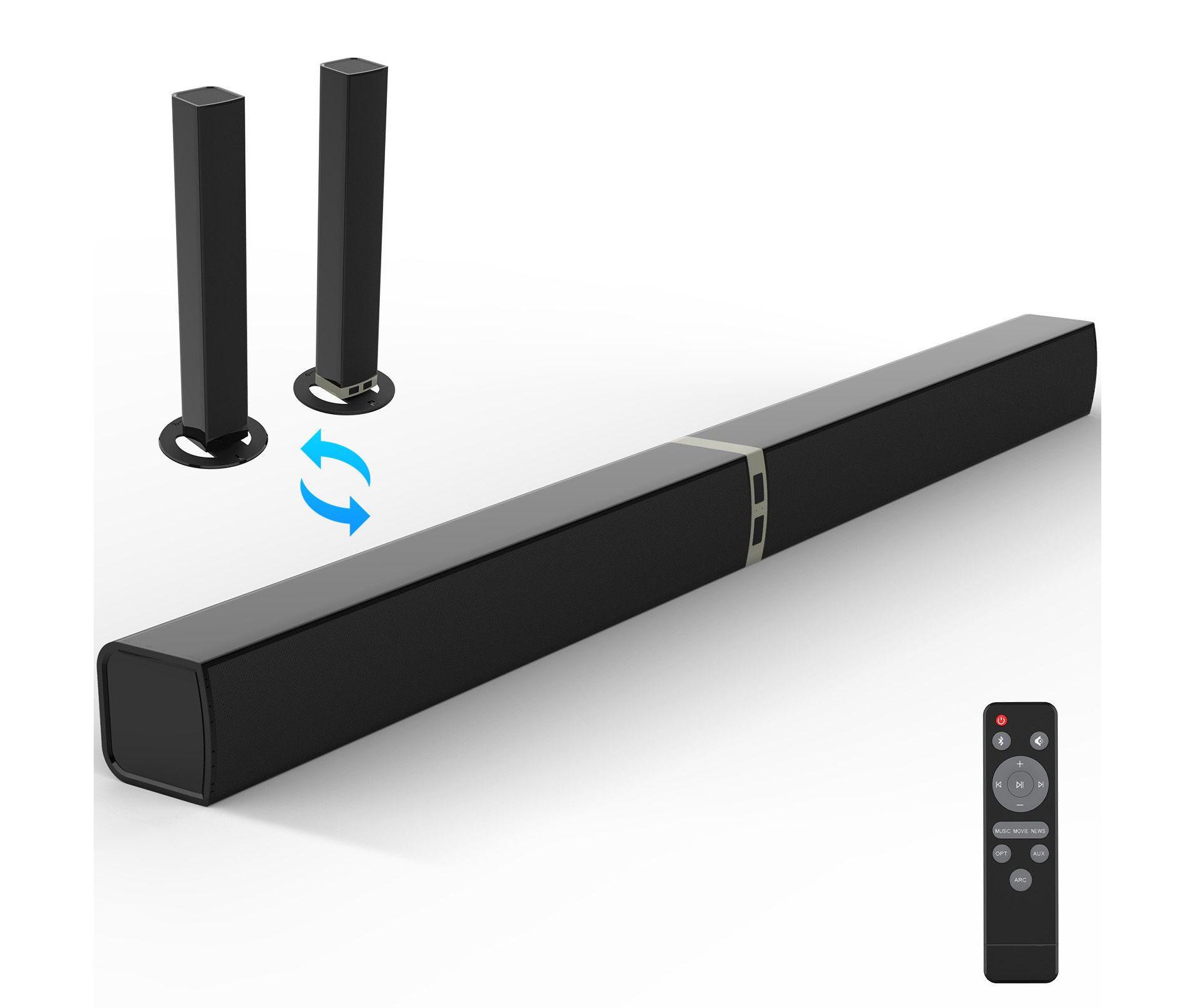 MOVSSOU Bluetooth Soundbar 80W Wireless TV Soundbar 32inch Split 2 in 1 Detachable Sound Bar for Smart TV