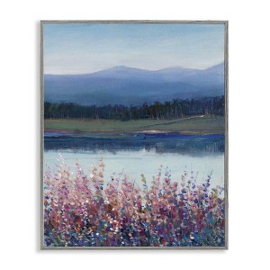 Stupell Industries Lilacs By Lake Mountain Landscape Framed Giclee Art - 1 of 4
