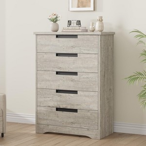 5 Drawer Dresser for Bedroom, Gray Chest of Drawers with Embedded Handles, Wooden Dresser Organizer - 1 of 4