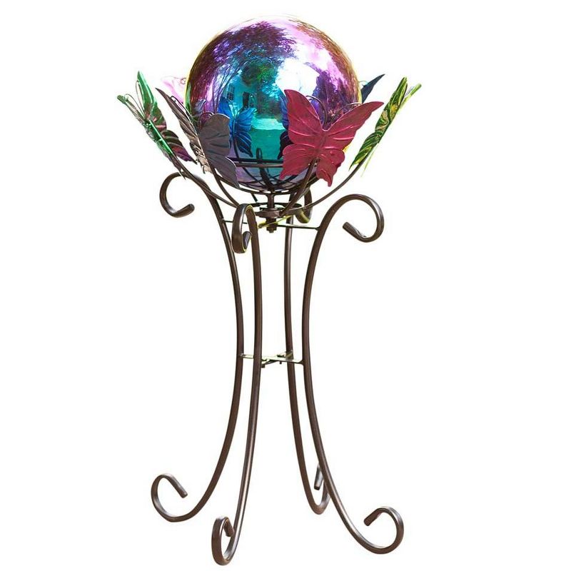 Wind & Weather Rainbow Steel Gazing Ball with Spinning Butterfly Stand Set, 1 of 3