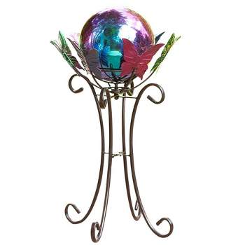 Wind & Weather Rainbow Steel Gazing Ball with Spinning Butterfly Stand Set
