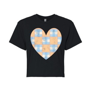 Women's - Instant Message - Patchwork Quilt Heart Cropped Graphic T-Shirt - 1 of 4