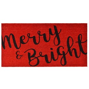 HomeRoots 36" X 72" Red And Black Christmas Merry and Bright Outdoor Coir Door Mat - 1 of 4