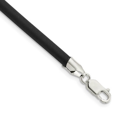 Black Bow Jewelry 4mm Black Rubber Cord Chain, Sterling Silver Lobster Clasp Necklace - image 1 of 4