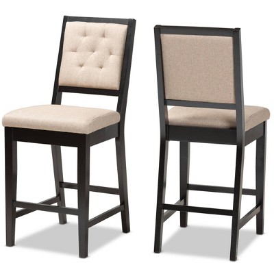 2pc Gideon Fabric Upholstered and Wood Counter Height Barstool Set Sand/Dark Brown - Baxton Studio