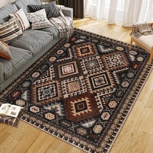 Machine Washable Geometric Area Rug - Non-Slip, Low Pile, Easy-Clean, Western Pattern for Living Room, Bedroom, or Entryway - 1 of 4