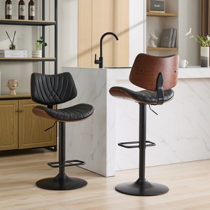 GDFStudio Agnes Faux Leather Upholstered Bentwood Swivel Adjustable Height Bar Stool - 1 of 4