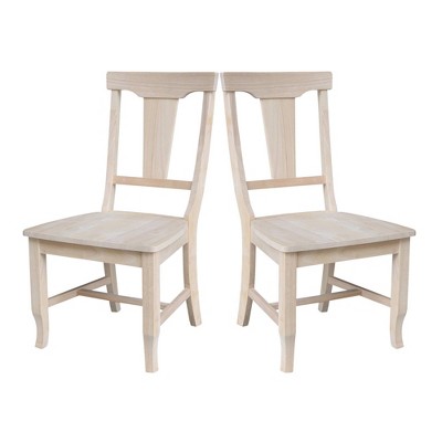 Set of 2 Unfinished Solid Wood Panel Back Dining Chairs