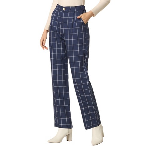 Allegra K Women's Plaid Tartan High Waisted Button Casual Pants