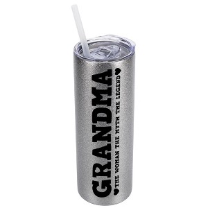 Elanze Designs Silvertone Sparkle 20 Ounce Double Wall Stainless Steel Glitter Travel Tumbler With Sliding Lid And Straw, Grandma The Woman The Myth - 1 of 4