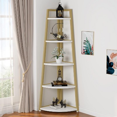 Gold and White 70" 5-Tier Corner Ladder Shelf