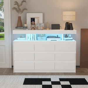 FUFU&GAGA Modern White 9 Drawer Dresser, Side Cabinet with Adjustable LED  Ambient Lights : Target