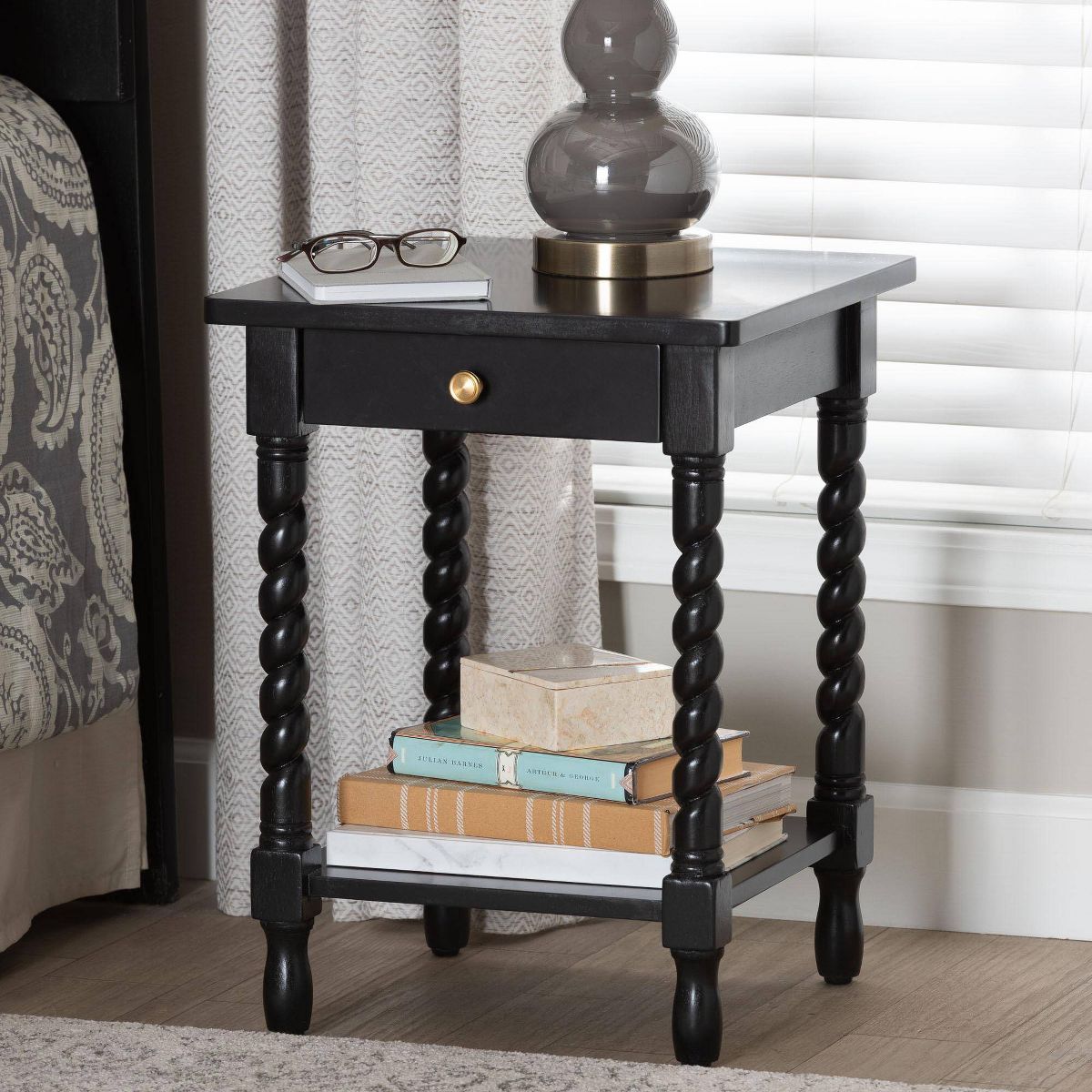 Baxton Studio Niklas Nightstand with Twisted Legs Black - thumbnail 9