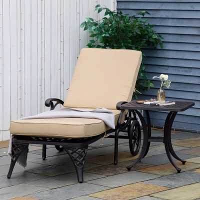 Beige Aluminum Adjustable Outdoor Chaise Lounge with Side Table