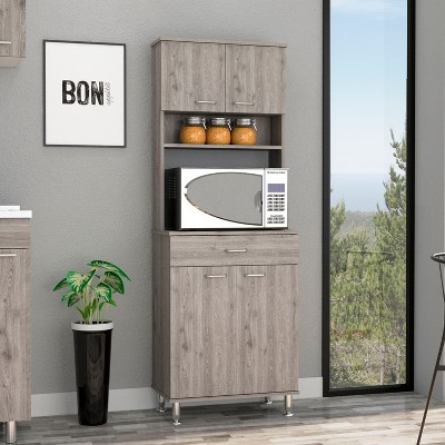 Depot E-Shop Pantry Cabinet 67" H, 4 Doors, 1 Drawer, 3 Internal Shelves, 2 External Storage Shelves, Microwave Storage Option, 4 Legs