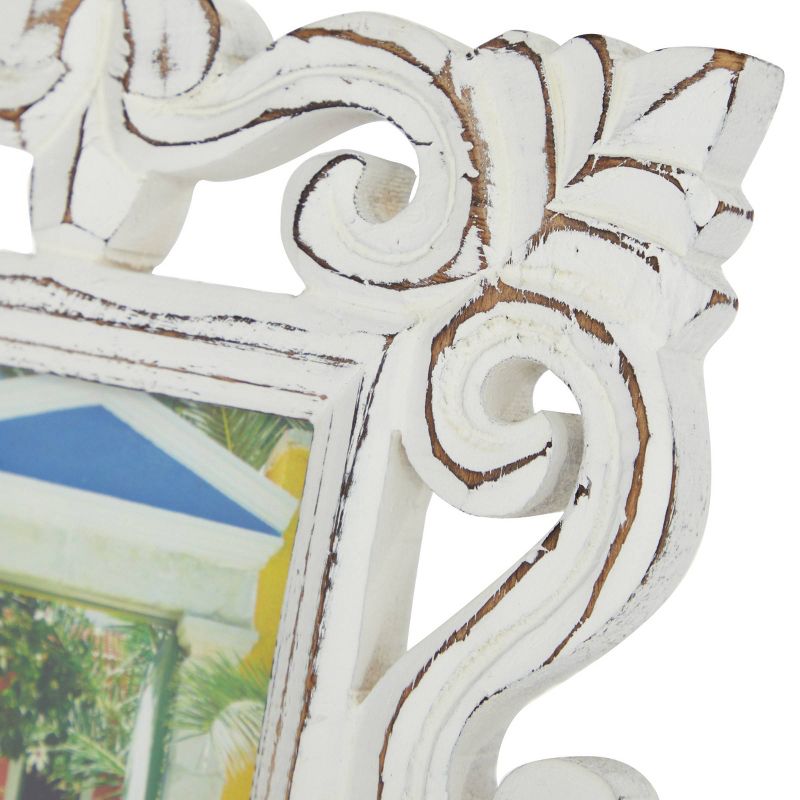 Mango Wood Scroll Handmade Intricate Carved 1 Slot Photo Frame White - Olivia & May, 3 of 6