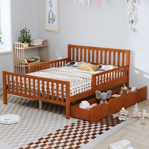 Twin/Full Size Wood Platform Bed Frame with Guardrails and Two Storage Drawers - ModernLuxe - 1 of 4