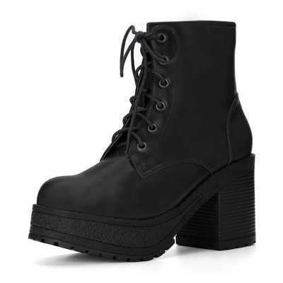 Perphy Women's Platform Lace Up Block Heel Western Combat Boots Black 8.5 :  Target