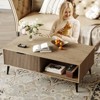 41.34''D Coffee Table, 2-Tiers Farmhouse Coffee Tables With Storage and Sliding Wave Pattern Door, Modren Wooden Tea Table - 2 of 4