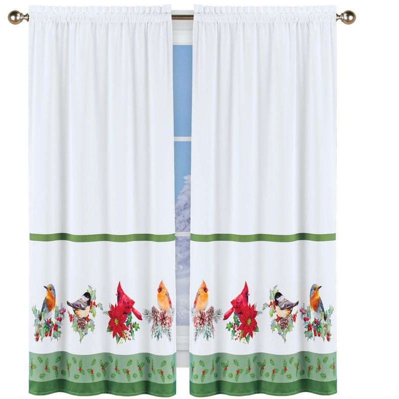 Collections Etc Festive Realistic Winter Birds Printed Drapes, 1 of 4