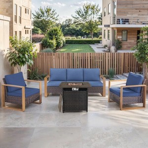Gymojoy 4/6PCS 50000 BTU Gas Firepit Table with Outdoor 3-Seat Sofa Patio Chair Ottoman Set - 1 of 4
