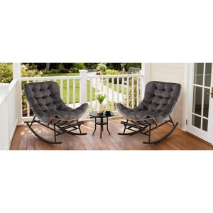 2PCS Papasan Rocking Chair with Footrest, Oversized PE Rattan Lounge Chair with Removable Cushion, for Patio & Living Room - 1 of 4